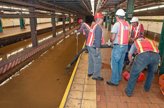 After a water main break at 106th Street, workers from MTA New York City Transit pumped out up to 10 feet of flood water on the A, B, C & D tracks on Sept. 19, 2011. 